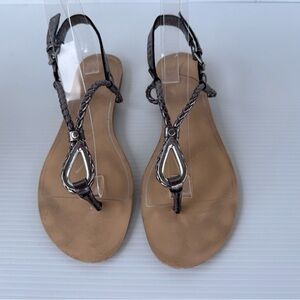 DV by Dolce Vita Womens Braided T-Strap Sandals Size 7.5 Bronze Metallic Ankle